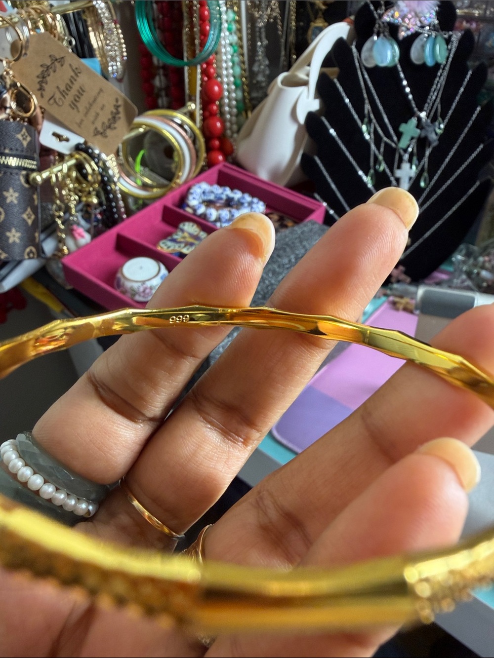 Gold filled Textured Women's Bangle Bracelet - Picture 3 of 5